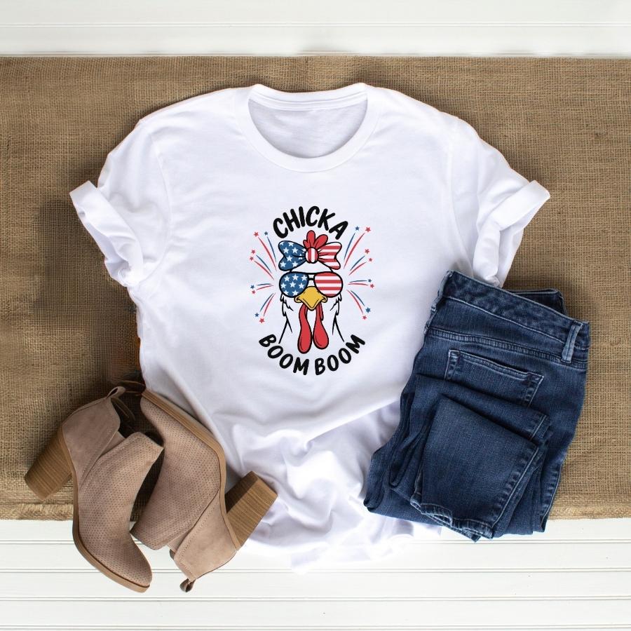 Chicka Boom Boom T-Shirt Flat Lay in White