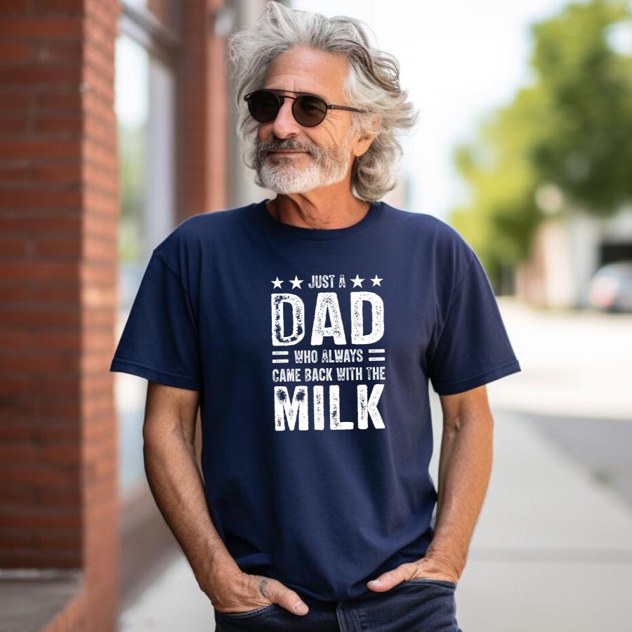 Just a Dad Who Always Came Back With Milk T-Shirt in Navy