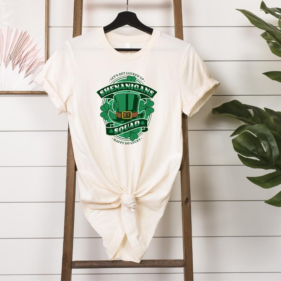 Let's Get Lucked Up T-Shirt Hanging in Soft Cream