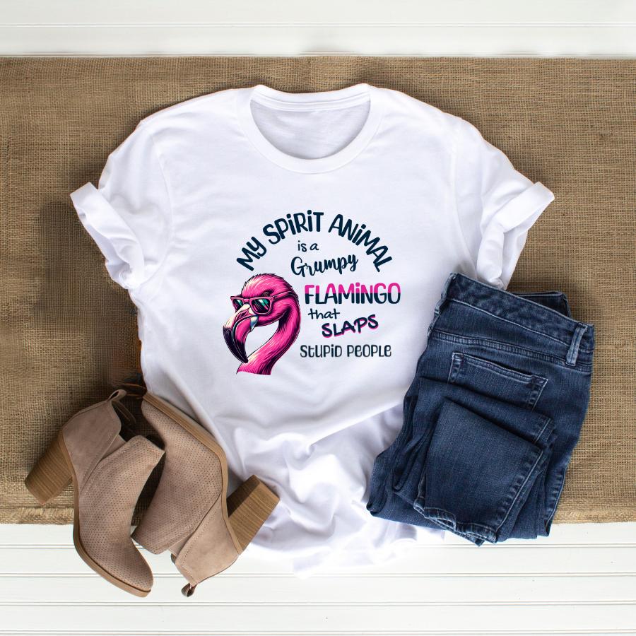 My Spirit Animal is a Grumpy Flamingo Flat Lay T-Shirt in White