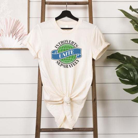 Tshirt- introverts unite separately hanging in softcream