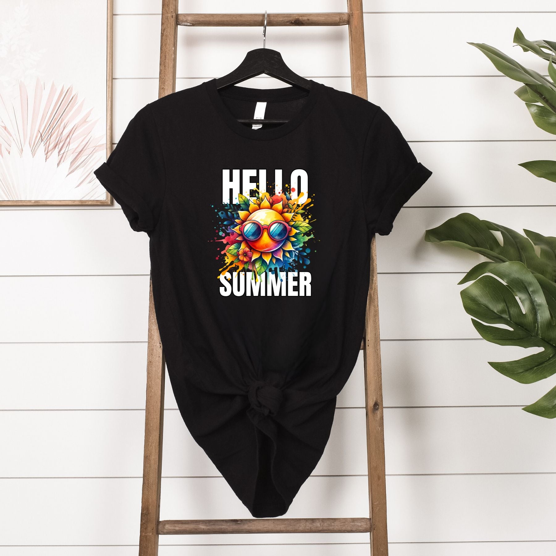 HelloSummerT-Shirt hanging in black  