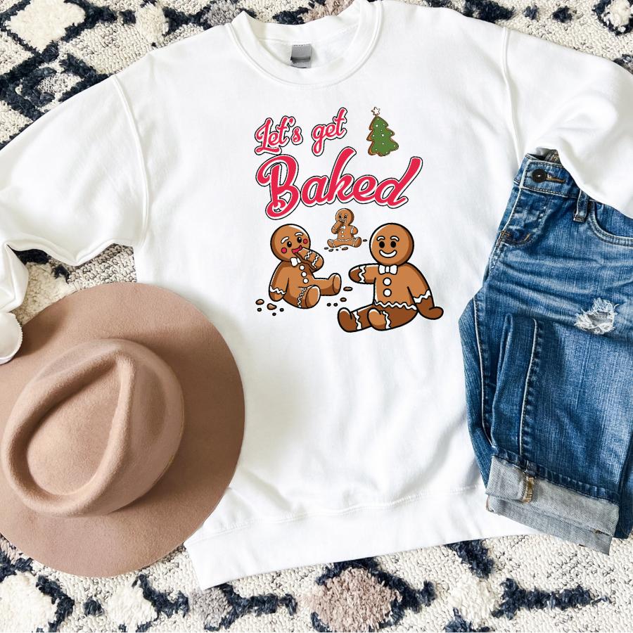 Let's Get Baked Sweatshirt Flat Lay in White 