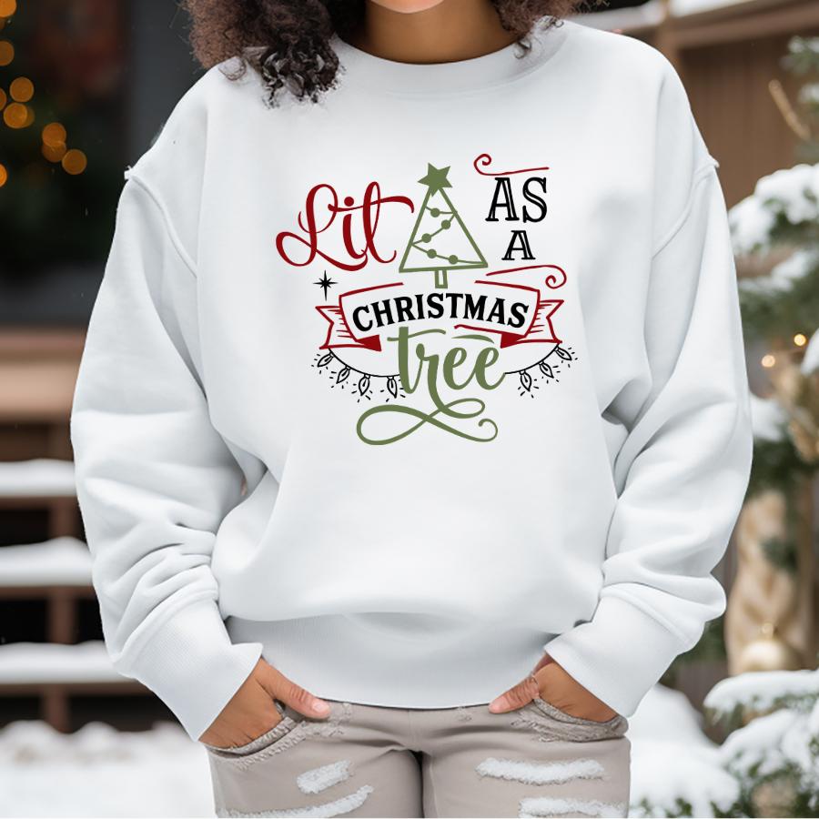 Lit as a Christmas Tree Sweatshirt Model in White 