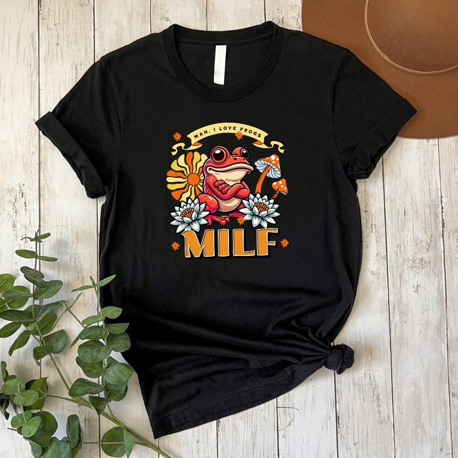 Milf Man I love Frogs T-shirt Flat Lay in Black 