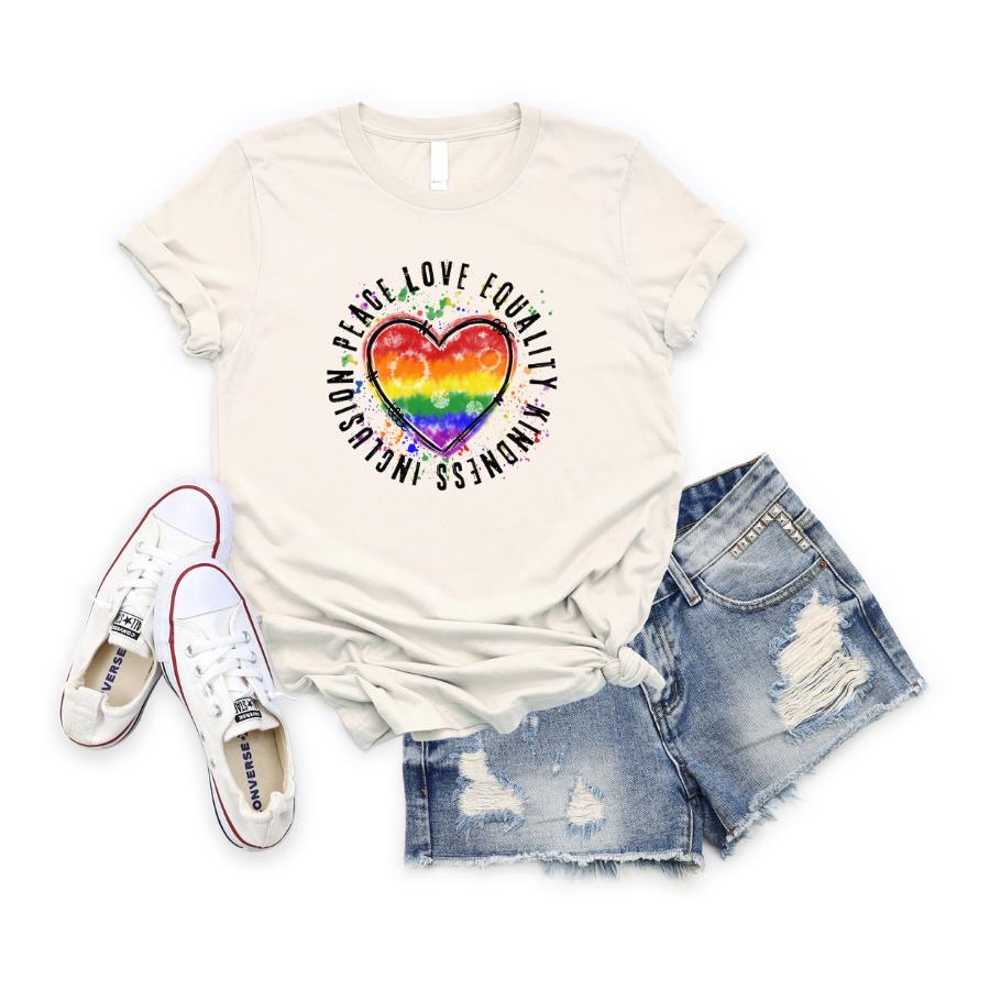 Peace, Love, Equality T-shirt Flay Lay in Soft Cream 