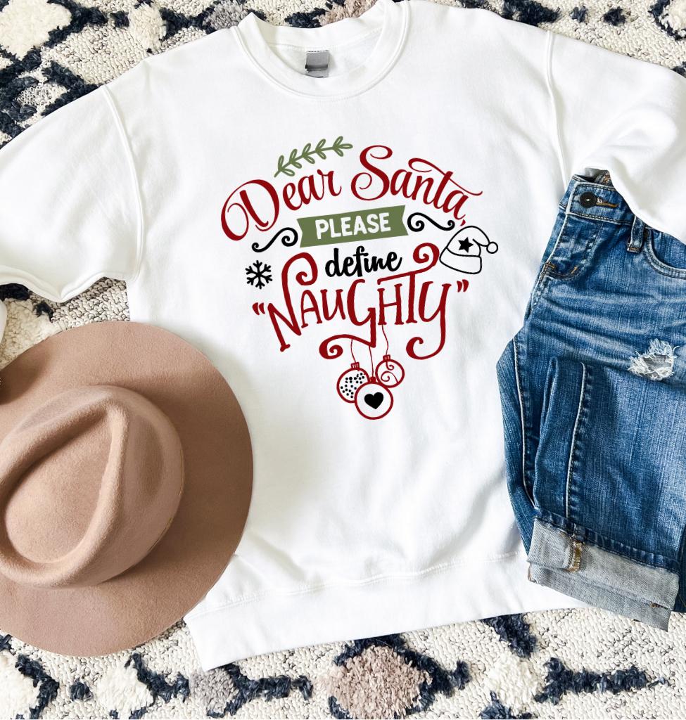 Please Define Naughty Sweatshirt Flat Lay in White 