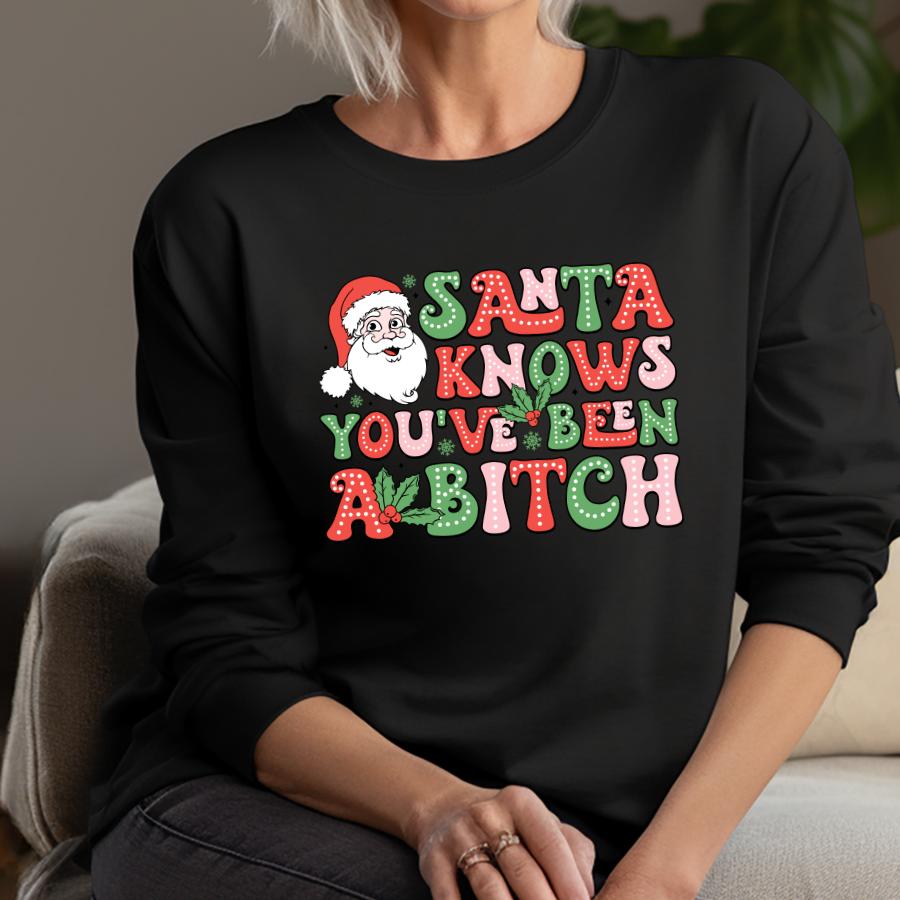 Santa Knows You've Been a Bitch Sweatshirt Model in Black 