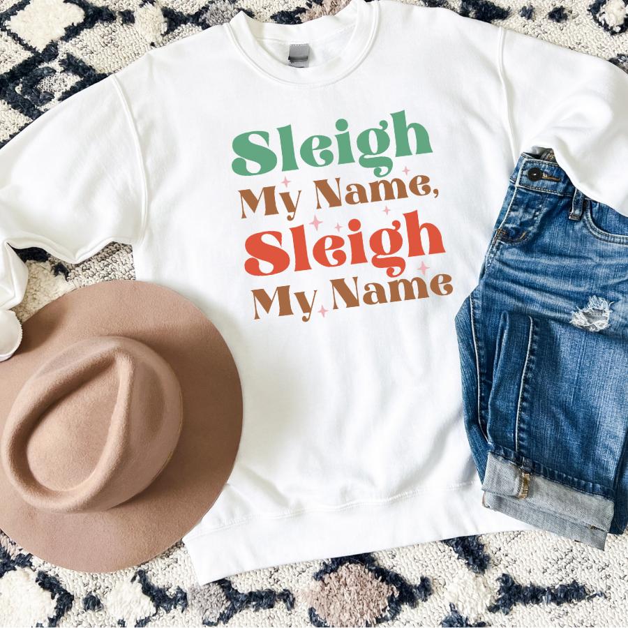 Sleigh My Name Sweatshirt Flat Lay in White 