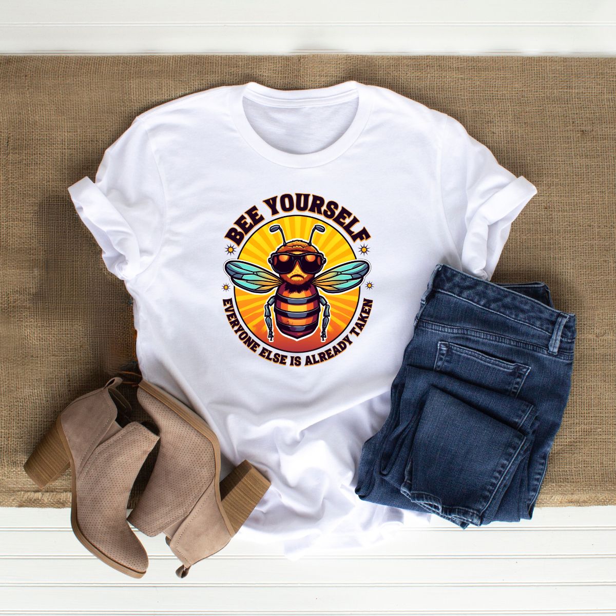 Bee Yourself T-shirt Flat Lay in White