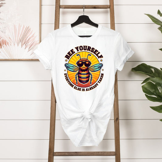 Bee Yourself T-shirt Hanging in White 