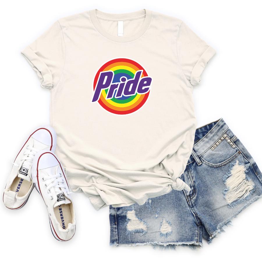 T-shirt-_Tide_Pride-_Purple_Text_-_Flat_lay_in_beige