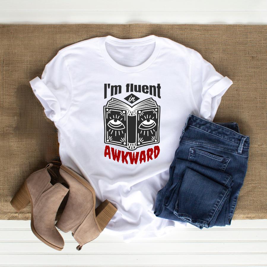 T-shirt I'm fluent in Awkward Flat lay l in white