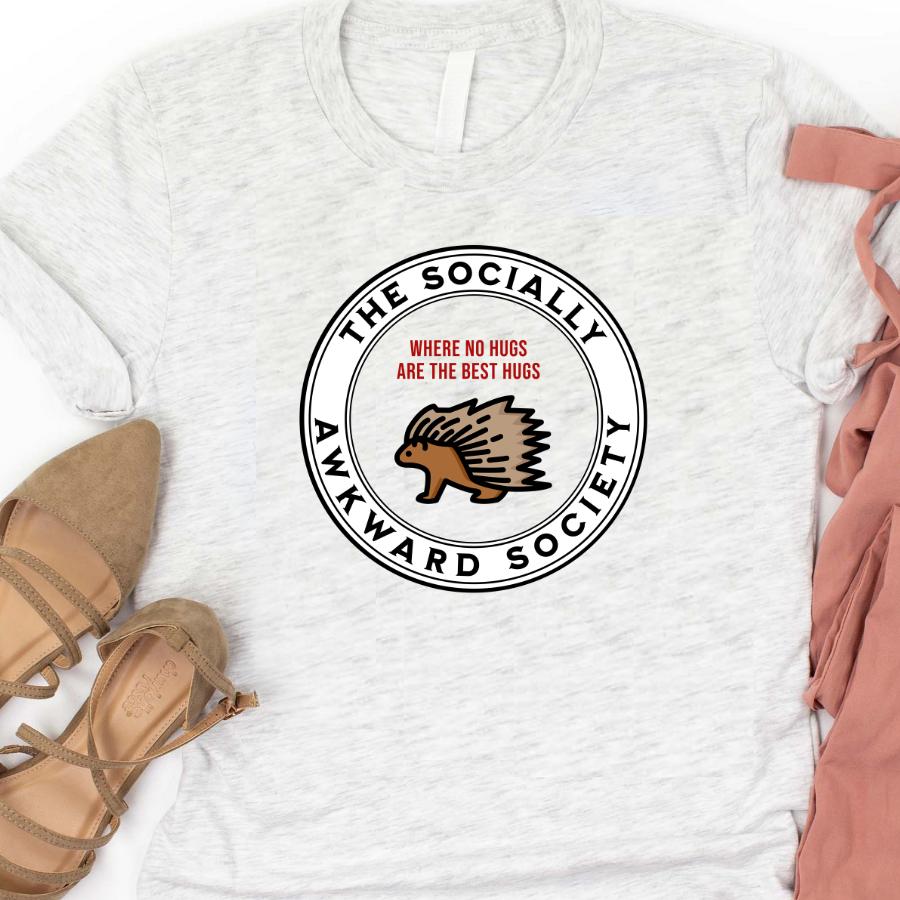 The socially awkward society t-shirt flat lay in ash
