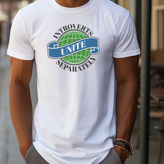 Tshirt- introverts unite separately flat model in white 