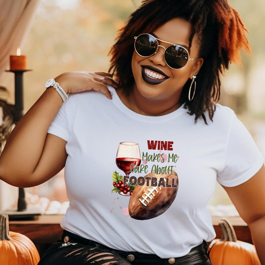 Wine Makes Me Care About Football T-Shirt In White 